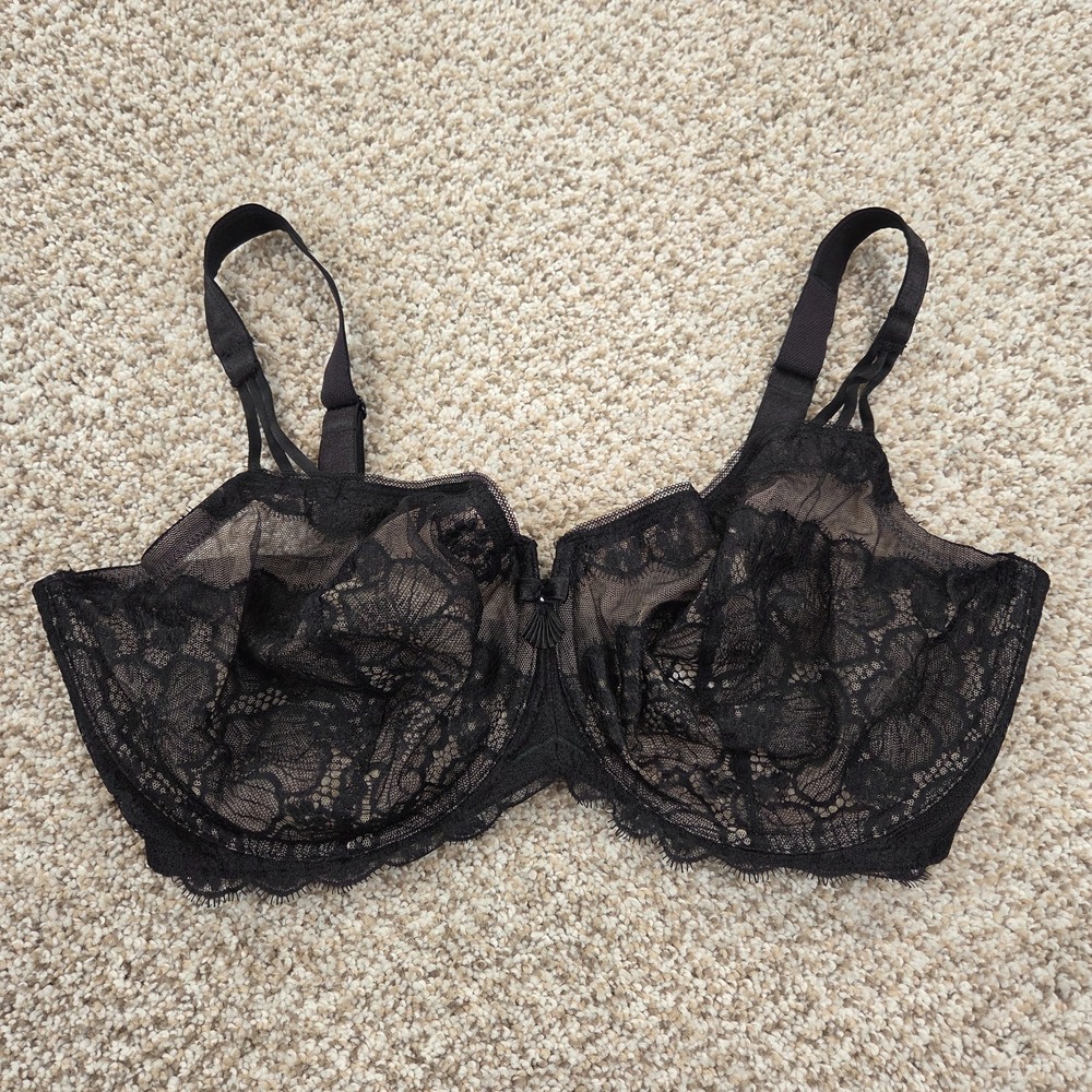 Wacoal 36G Captivation Bra Unlined Underwire Black Lace Full Figure 855184